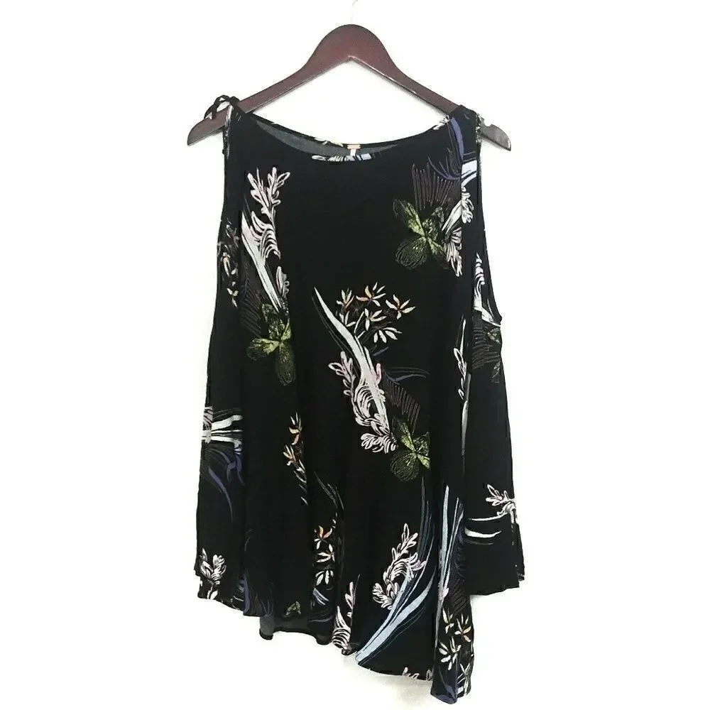 Free People Tunic Dress Black  XS Skies Are Clear Floral Boho
